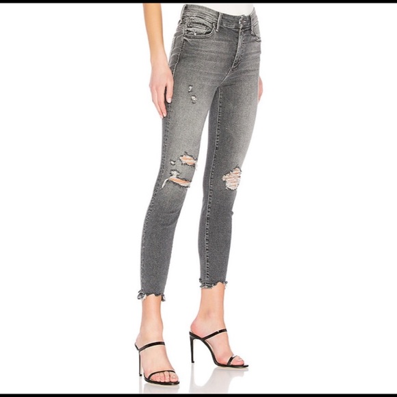 MOTHER High Waisted Looker Ankle Chew Jean Gray Black Color Size 28 - Picture 4 of 16